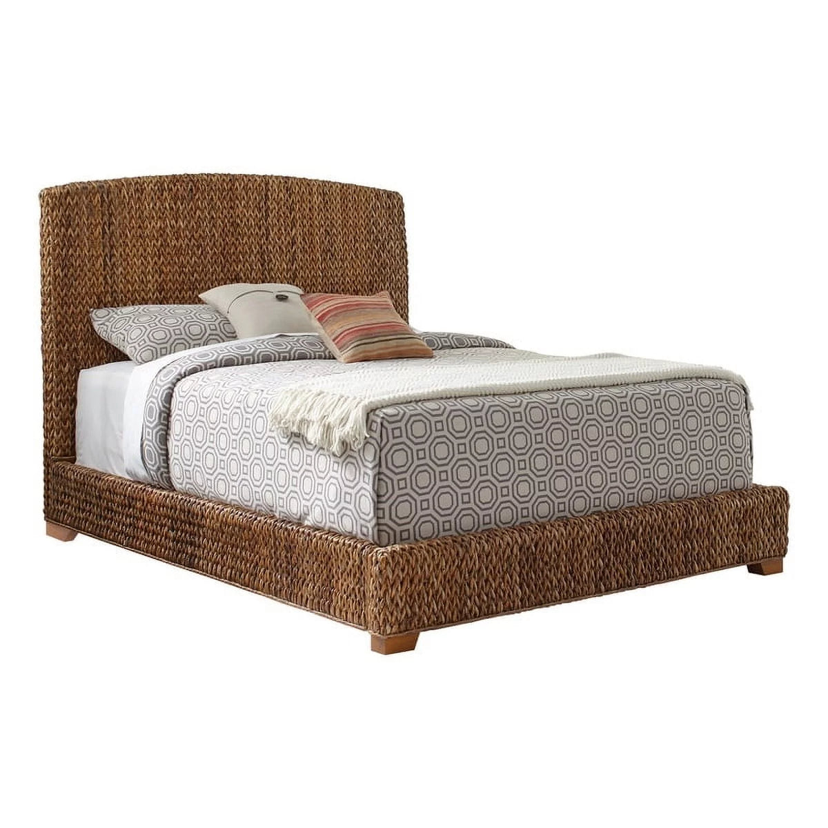 Solid Wood Queen Size Bed with Chamfered Legs in Brown V83795
