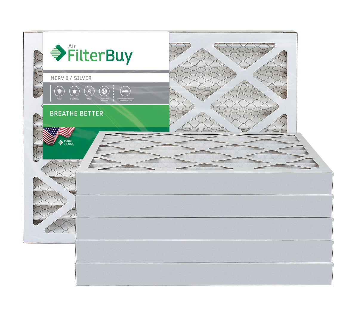 Silver MERV 8 22x26x2 Pleated AC Furnace Air Filter, Pack of 6 I33240
