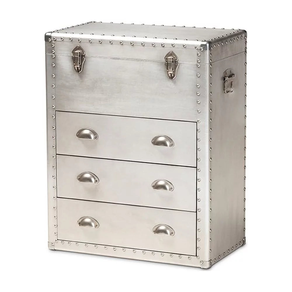 Silver Metal 3 Drawer Accent Storage Chest D4981
