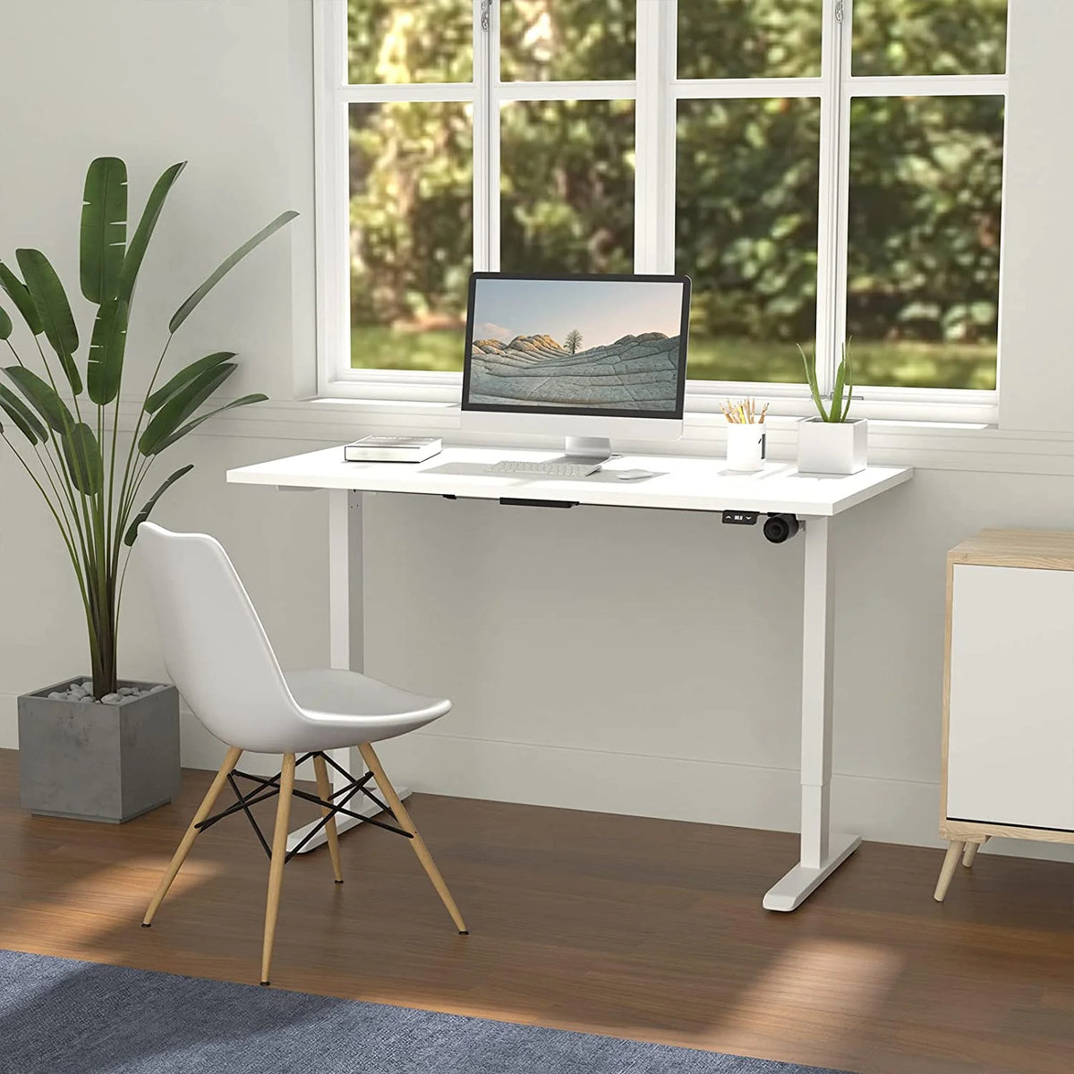 Electric Height Adjustable Desk with White Frame and White Top H659