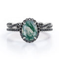 18K Gold over Silver Oval-Shaped Moss Green Agate Bridal Set O57194