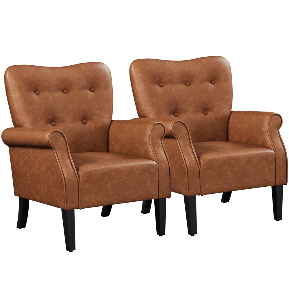 Set of 2 Brown Faux Leather Accent Chair R373