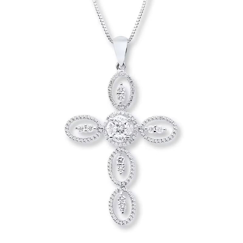 14K White Gold Diamond Cross Necklace W5631