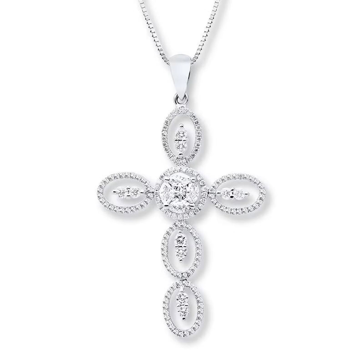 14K White Gold Diamond Cross Necklace W5631