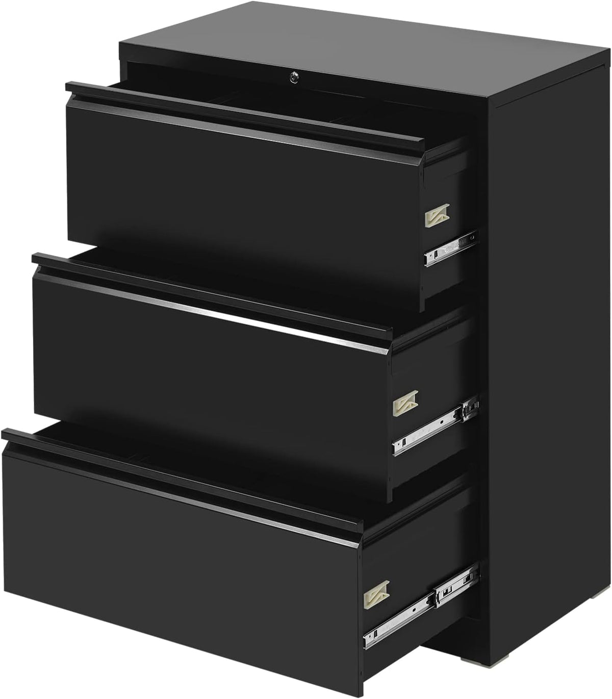 Black Mobile Filing Cabinet 3 Drawer with Lock Wheels Y88389
