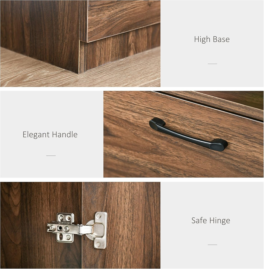 Walnut Kitchen Buffet Hutch with 3 Drawers and Sliding Door W172