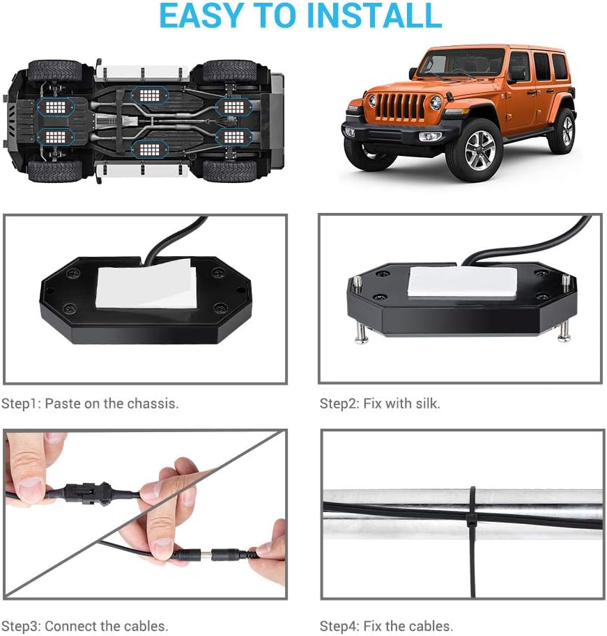 RGB LED Underglow Light Kit 8 Packs Waterproof Aluminum S519