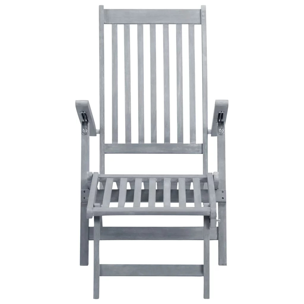 Patio Deck Chair with Footrest and Cushion Solid Wood Acacia T15299