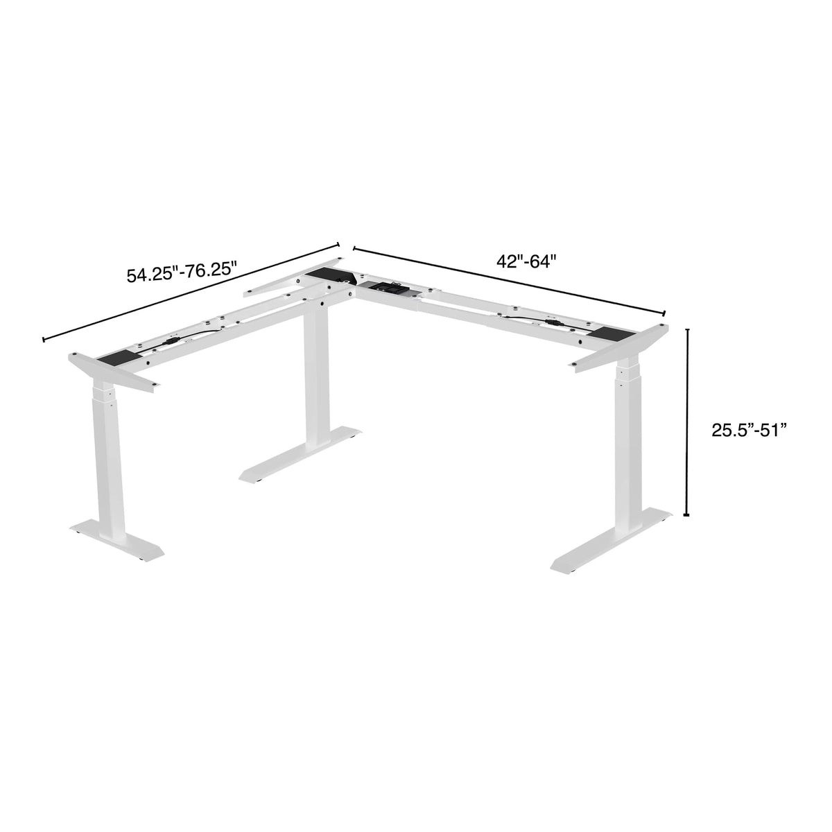 L-Shaped Corner Standing Desk with Adjustable Width, White Frame Only J123618