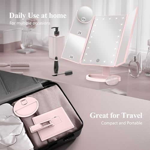 White Trifold Makeup Mirror with Lights W271