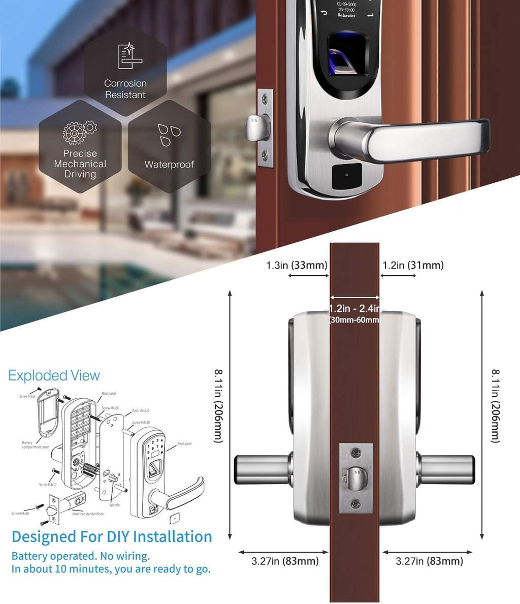 Smart Door Lock with Fingerprint Stainless Steel Touchscreen H2575