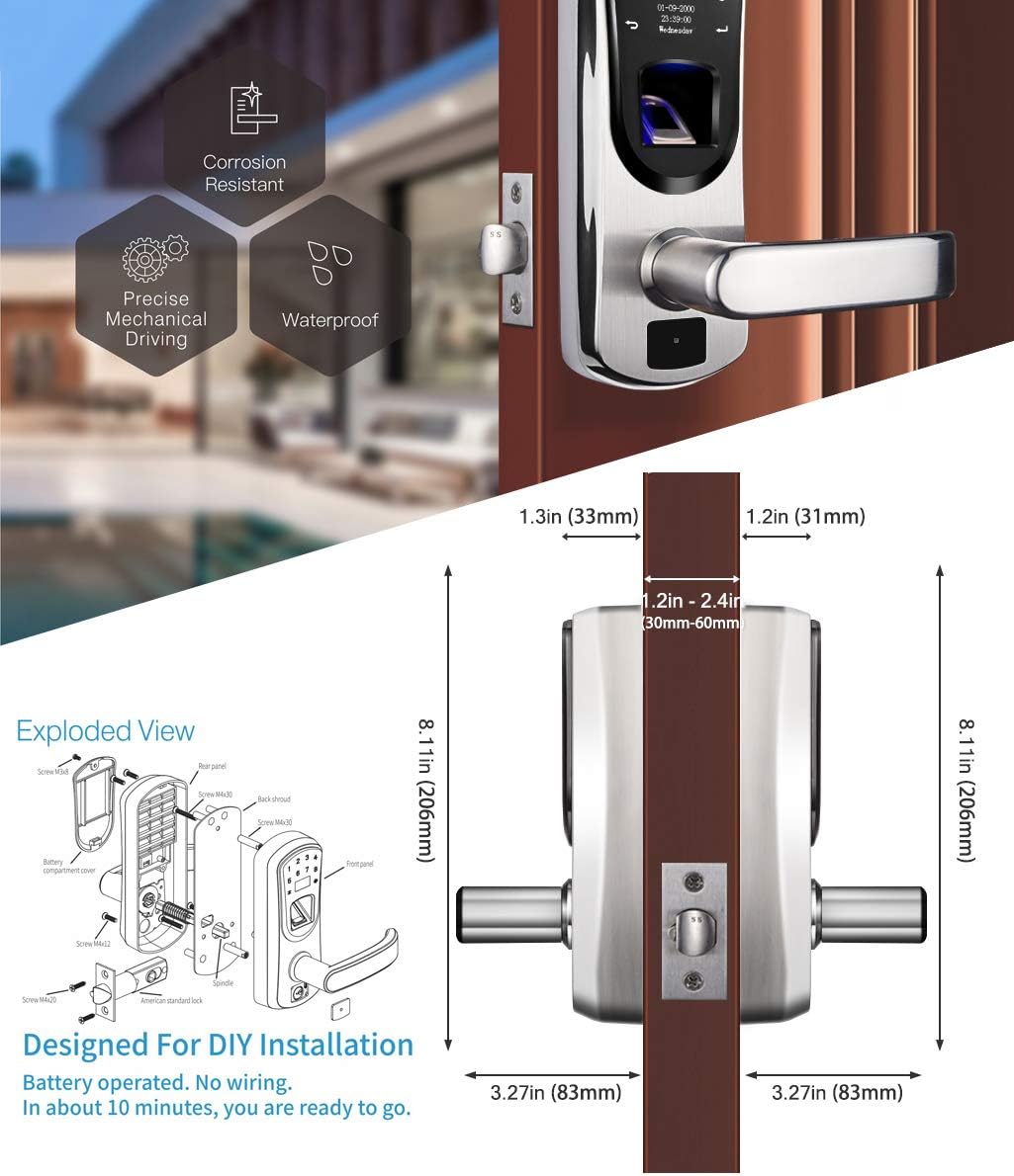 Smart Door Lock with Fingerprint Stainless Steel Touchscreen H2575