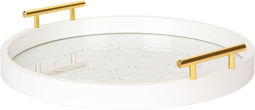 Navy and Gold Round Decorative Tray with Metal Handles I9752