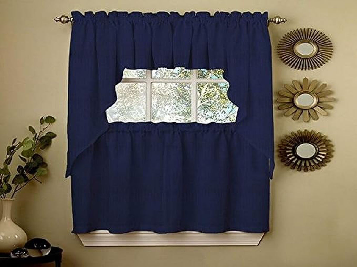 Navy Rib Cord Kitchen Curtains Swag Pair K715209