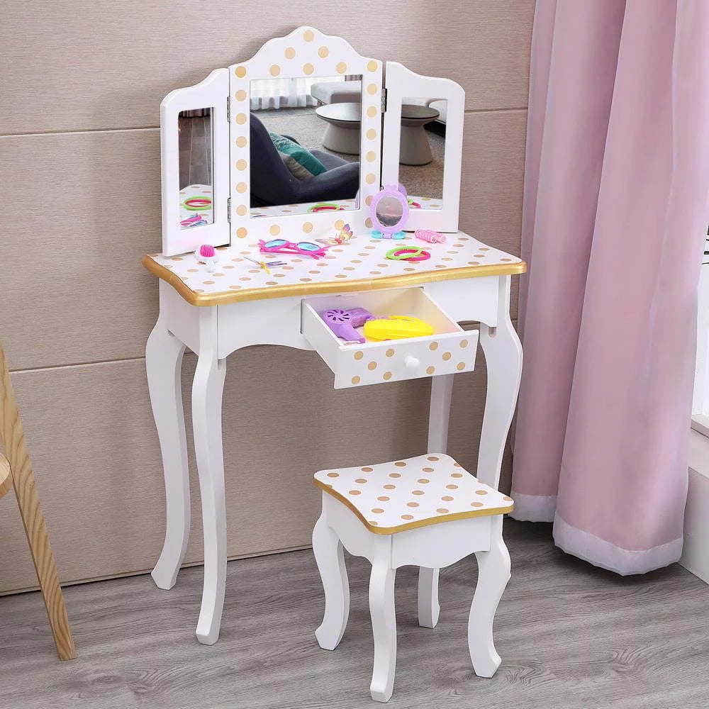 Kids Vanity Table and Stool Set with 3 Mirrors T210