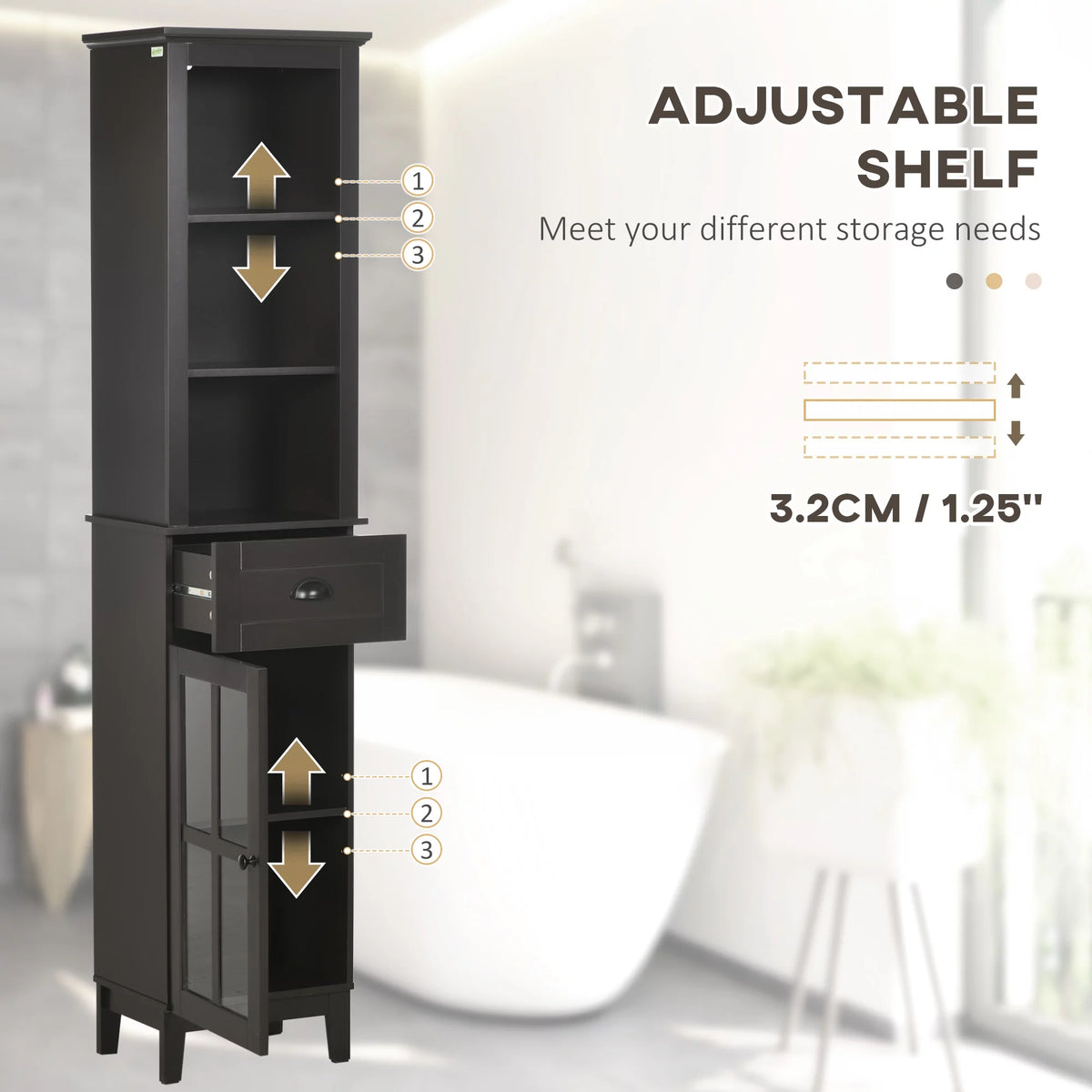 Slim Bathroom Storage Cabinet with Door & Shelves X46331