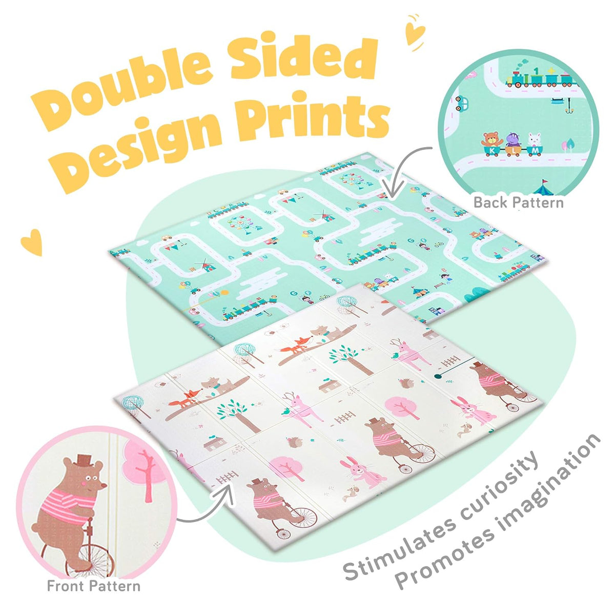 Reversible Non-Slip Waterproof Foam Baby Play Mat with Case, 6.5ft x 6ft I720