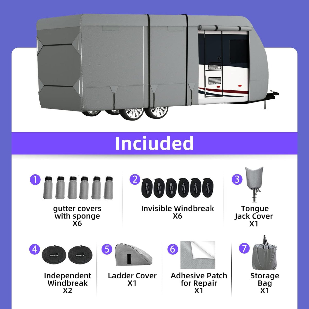 7 Layers Windproof Travel Trailer Cover with Tongue Jack Cover D676901