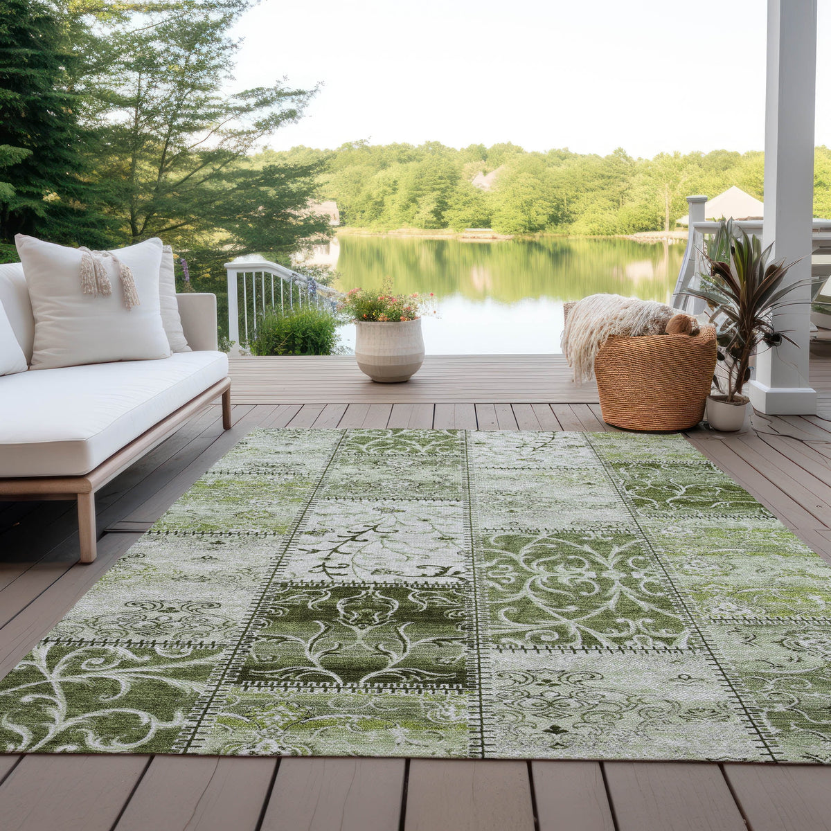 Green 9' x 12' Indoor Outdoor Area Rug Y863945