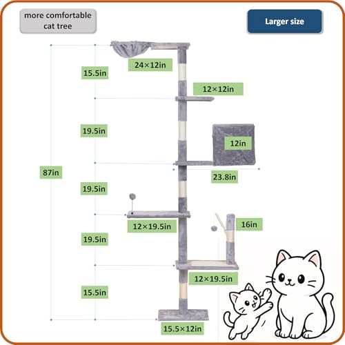 Wall Mounted Cat Climber Set with Scratching Post, Platforms, Dangling Balls, Condo D458886