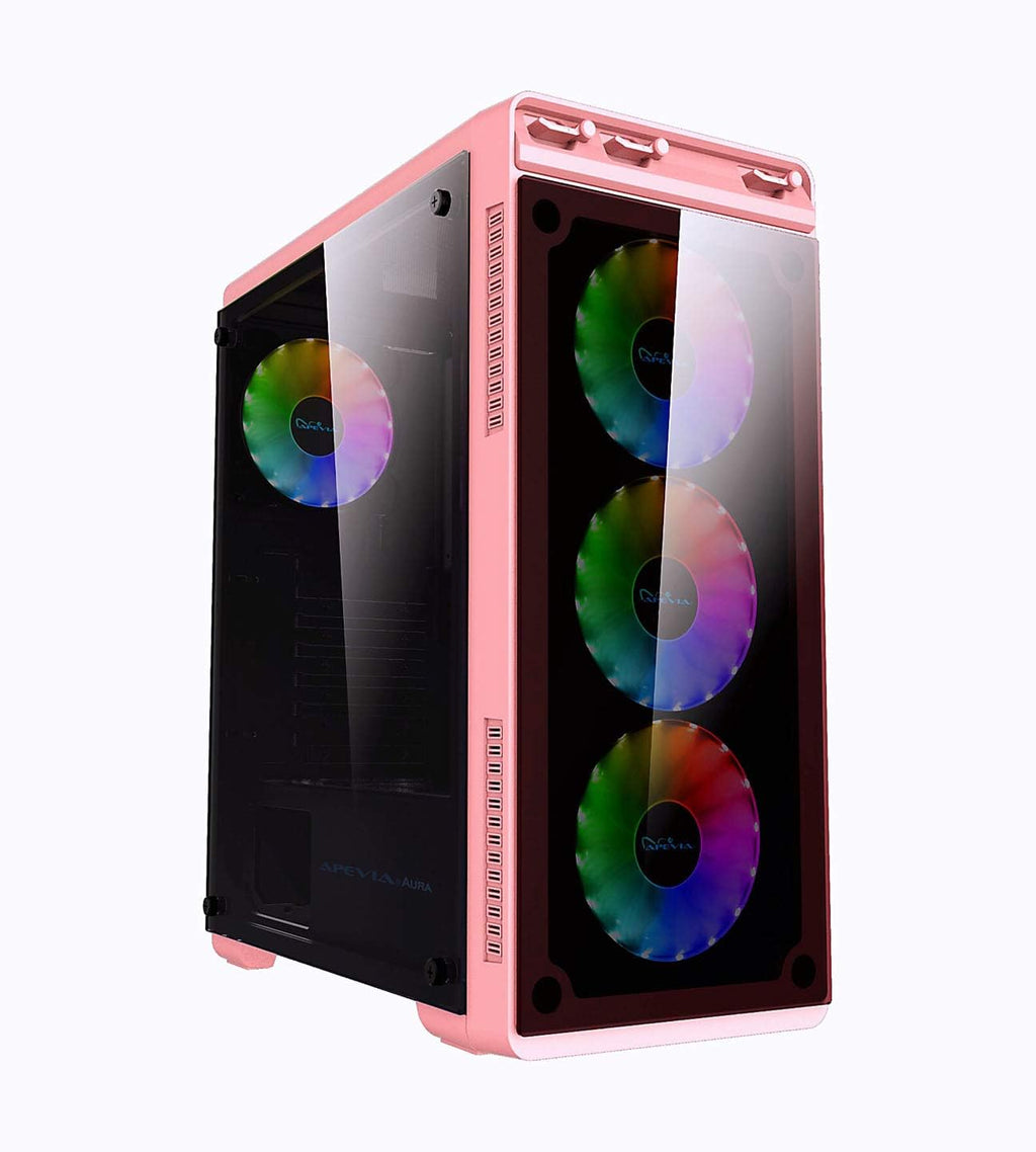 Black Mid Tower Gaming Case with 2 Tempered Glass Panels, 4 RGB Fans, Pack of 2 H817