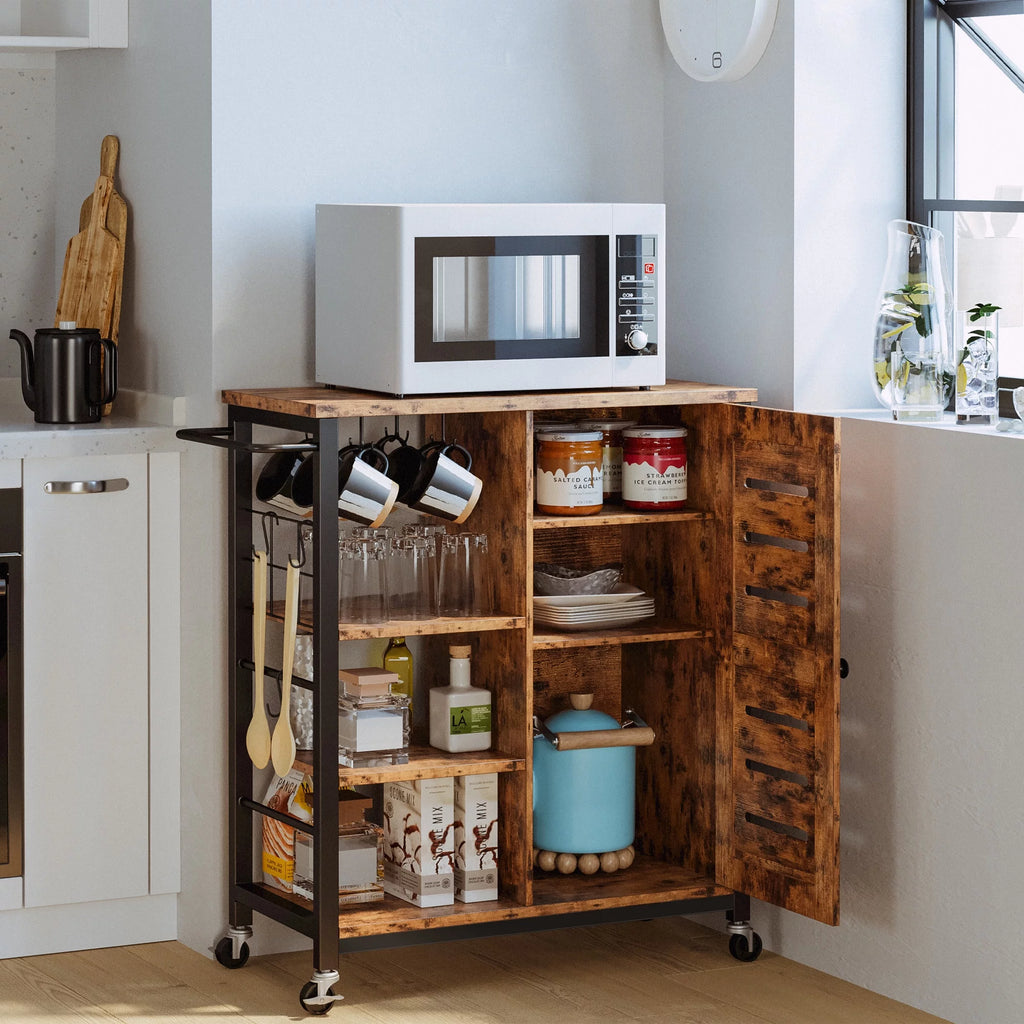 Storage Cabinet with Wheels, 31.5" Kitchen Cart Cabinet with Shelves, Vintage Brown S35333