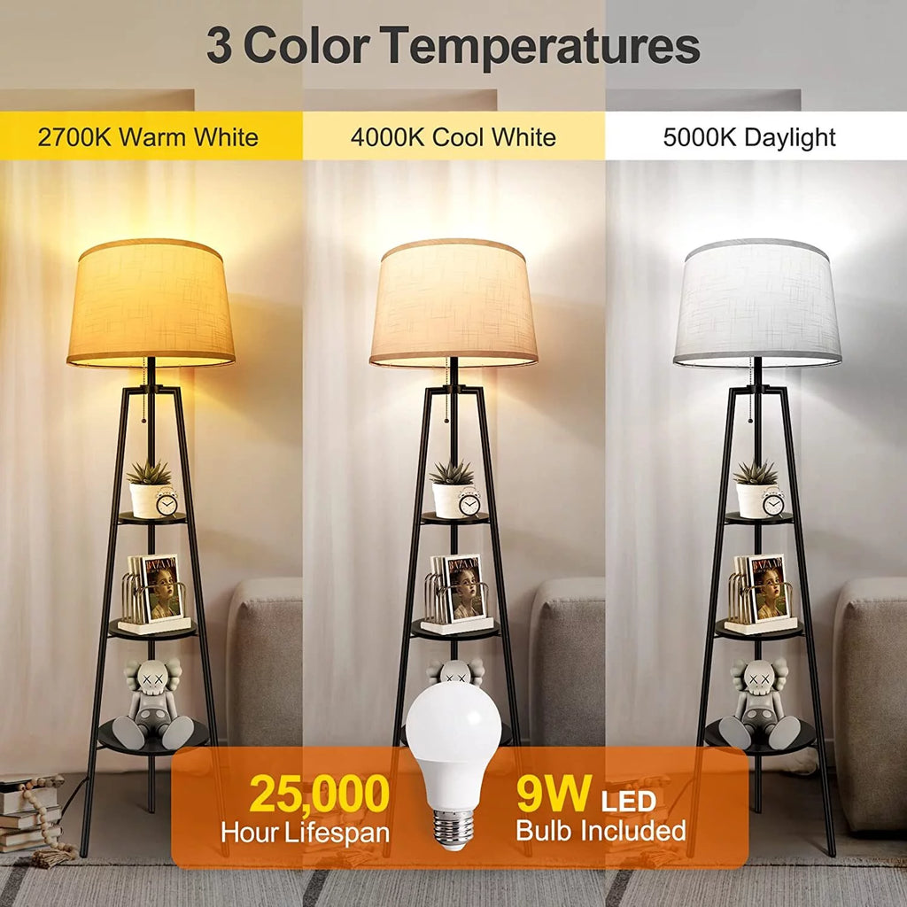 Black Tripod Floor Lamp with Shelves E5477