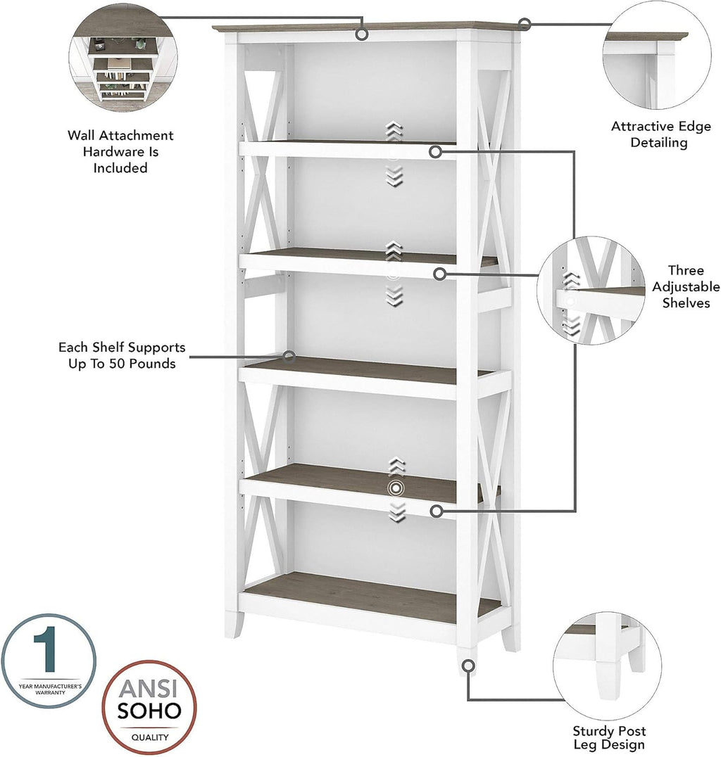 Pure White and Shiplap Gray 5 Shelf Bookcase Set Q57850