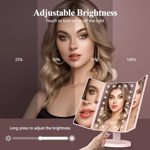White Trifold Makeup Mirror with Lights W271