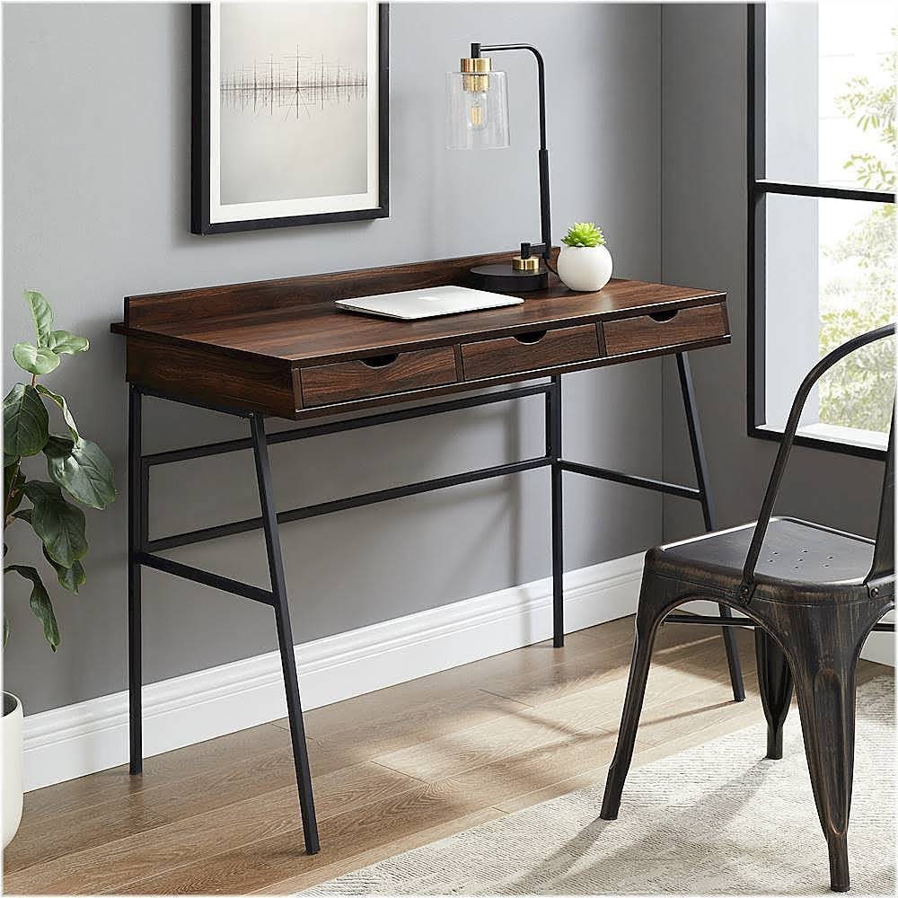 Industrial Wood 3-Drawer Computer Desk, Dark Walnut V50097