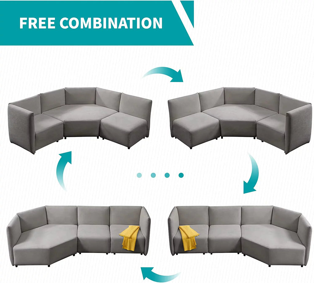 Light Grey Curved Modular Sectional Sofa O967