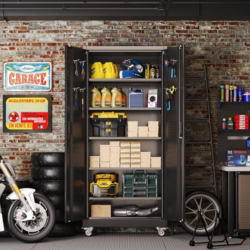 73''H White Metal Storage Cabinet with Wheels and Pegboards C90960