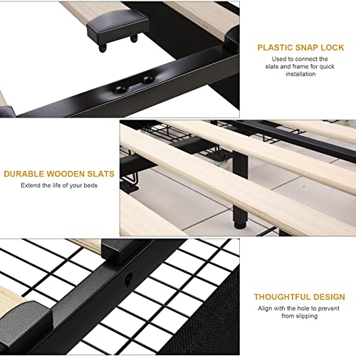 Black Queen Upholstered Platform Bed Frame with 4 Storage Drawers Q765262