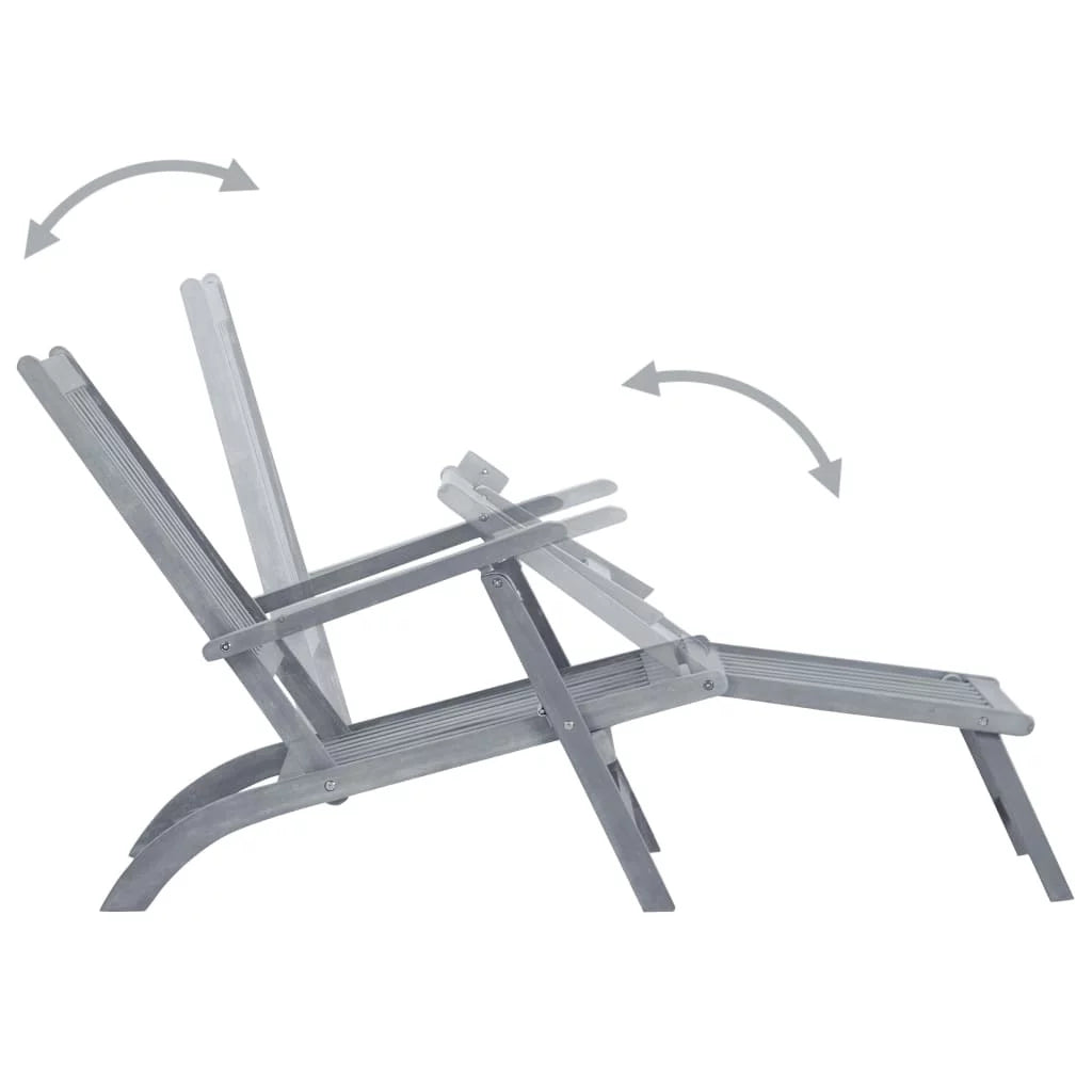 Patio Deck Chair with Footrest and Cushion Solid Wood Acacia T15299