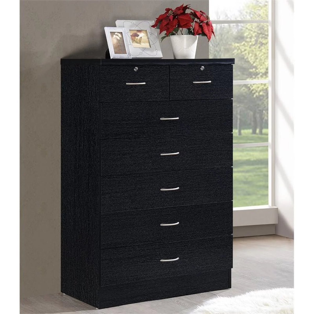 7 Drawer Wood Chest Set with Locks in Black K823142