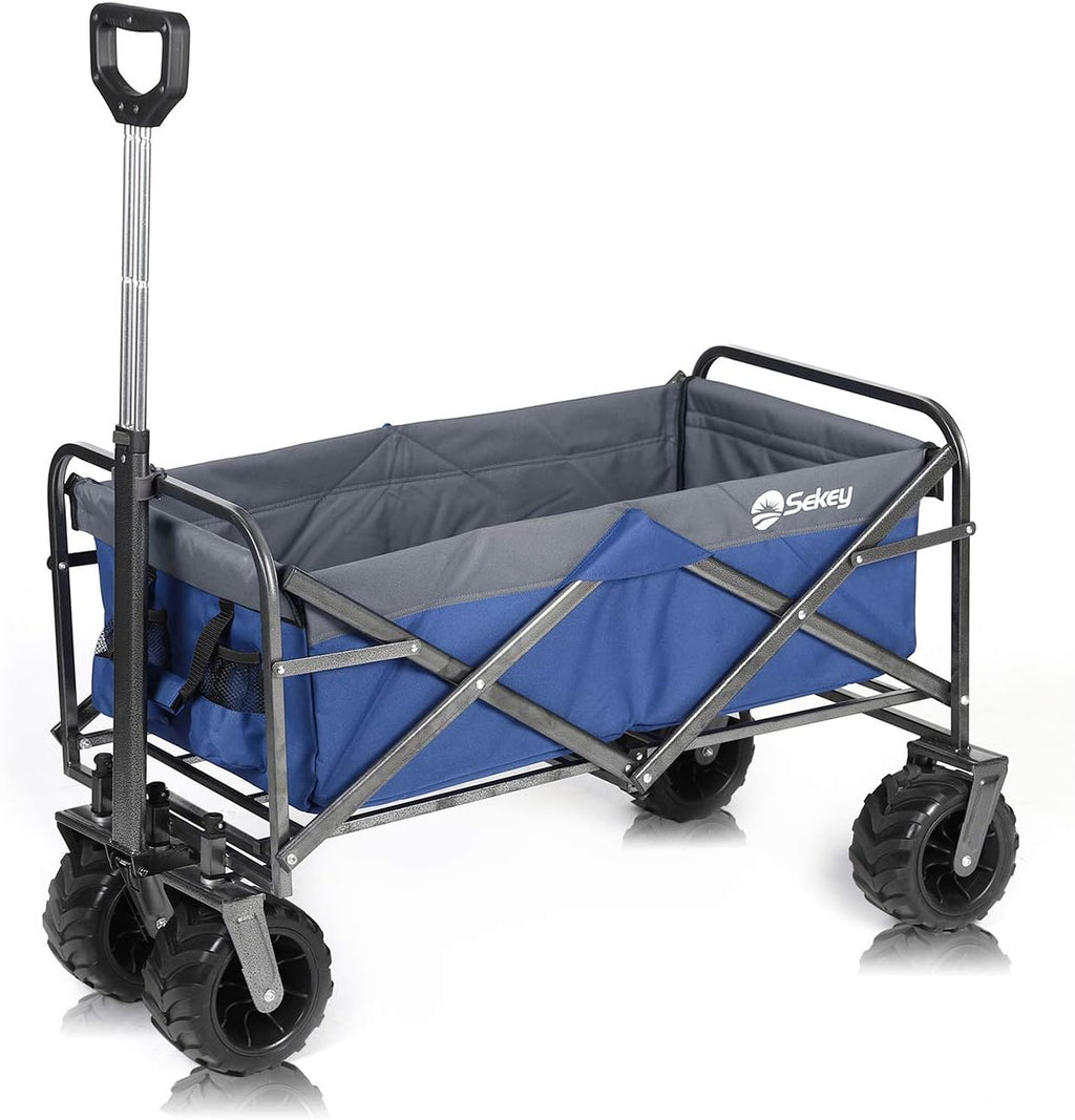 Red Collapsible Folding Wagon Cart with Brake, All Terrain Wheels V4810
