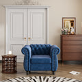 Blue Plush Upholstered Sofa with Solid Wood Legs Y818820