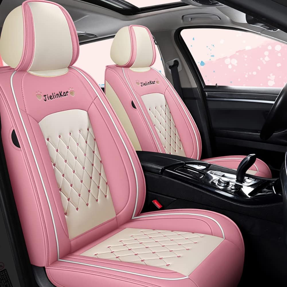 Wine Red-White Water Proof PU Leather Car Seat Covers Full Set I901210
