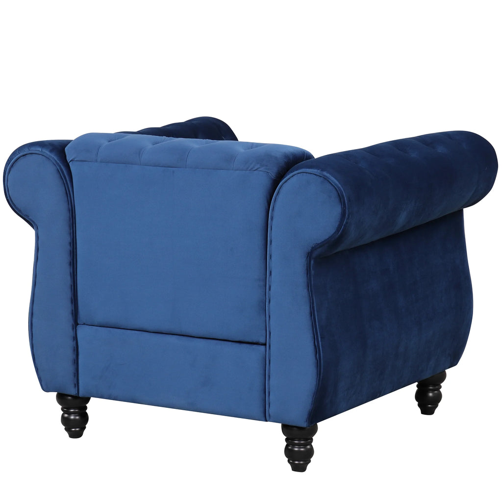 Blue Plush Upholstered Sofa with Solid Wood Legs Y818820