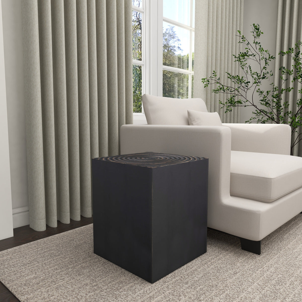 Black Wood Carved Accent Table J412258