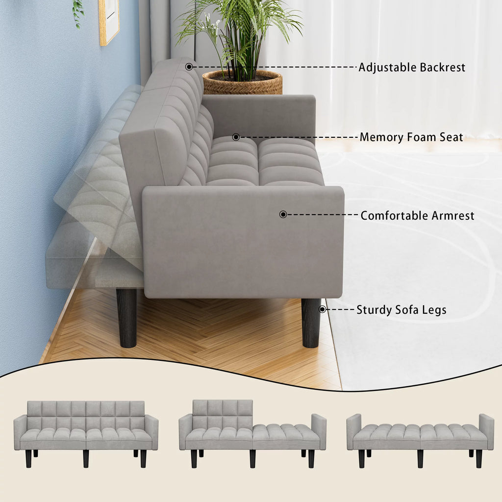 Grey Adjustable Backrest Sofa Bed W7136