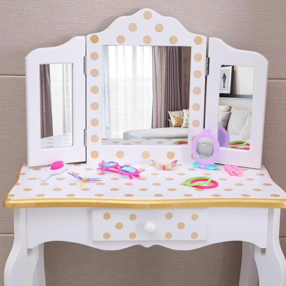 Kids Vanity Table and Stool Set with 3 Mirrors T210