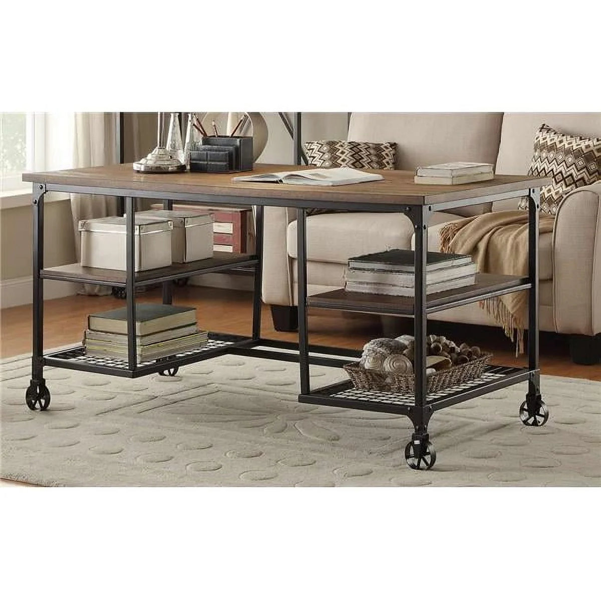 Metal Writing Desk in Pine Z162022