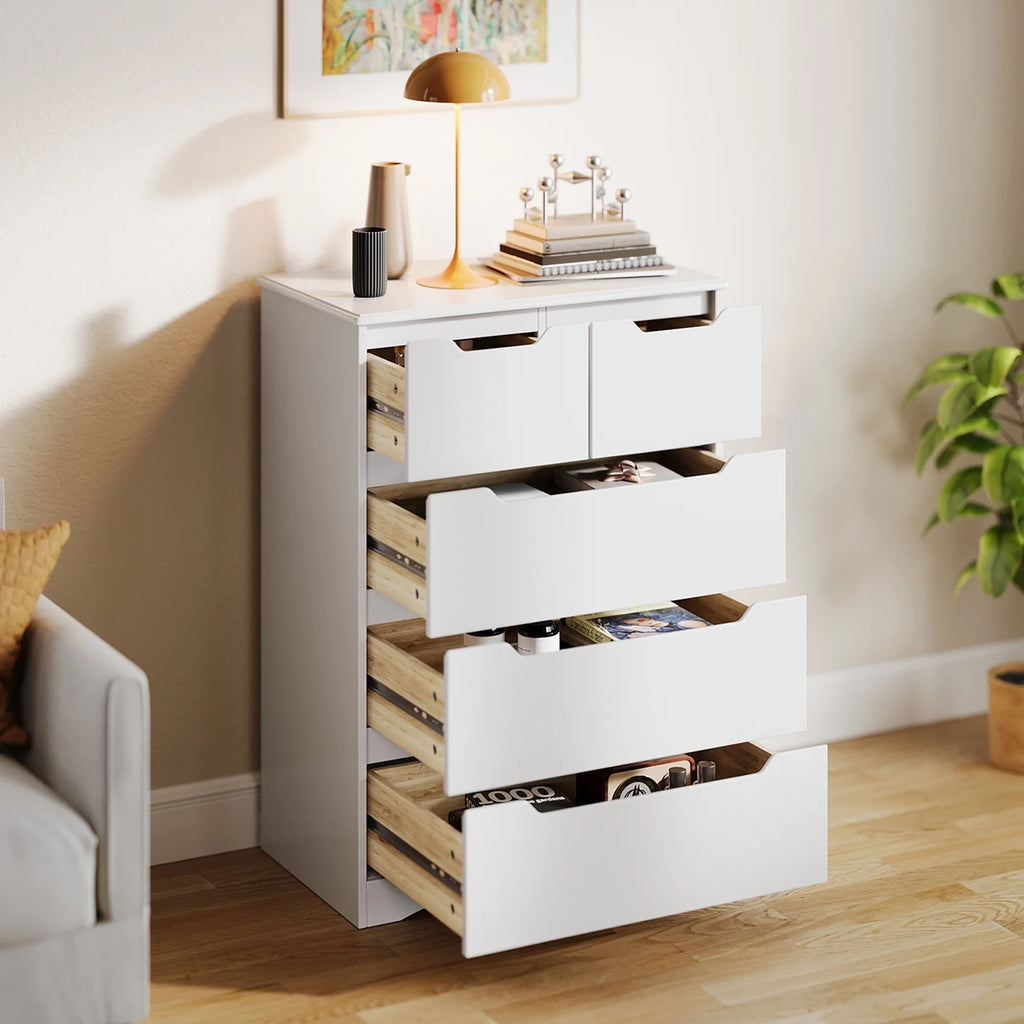 White 5 Drawer Wood Dresser J44669