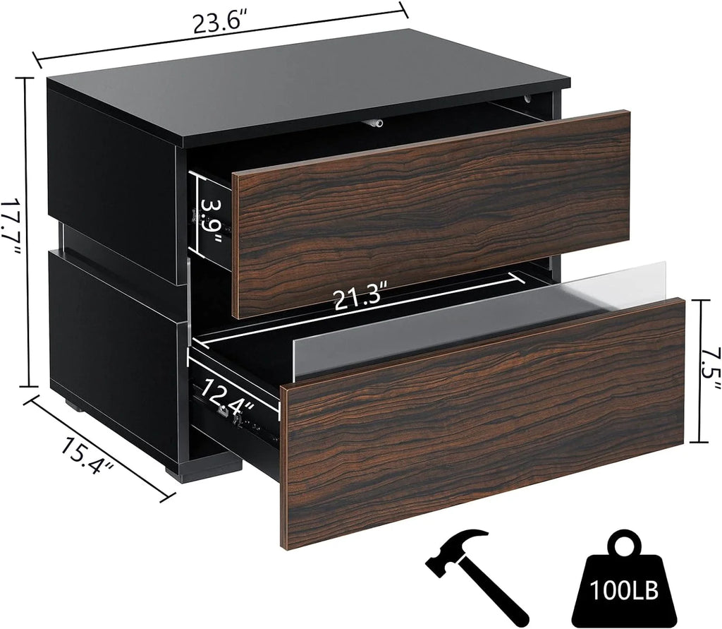 Brown High Gloss 2 Drawer Nightstand T89476