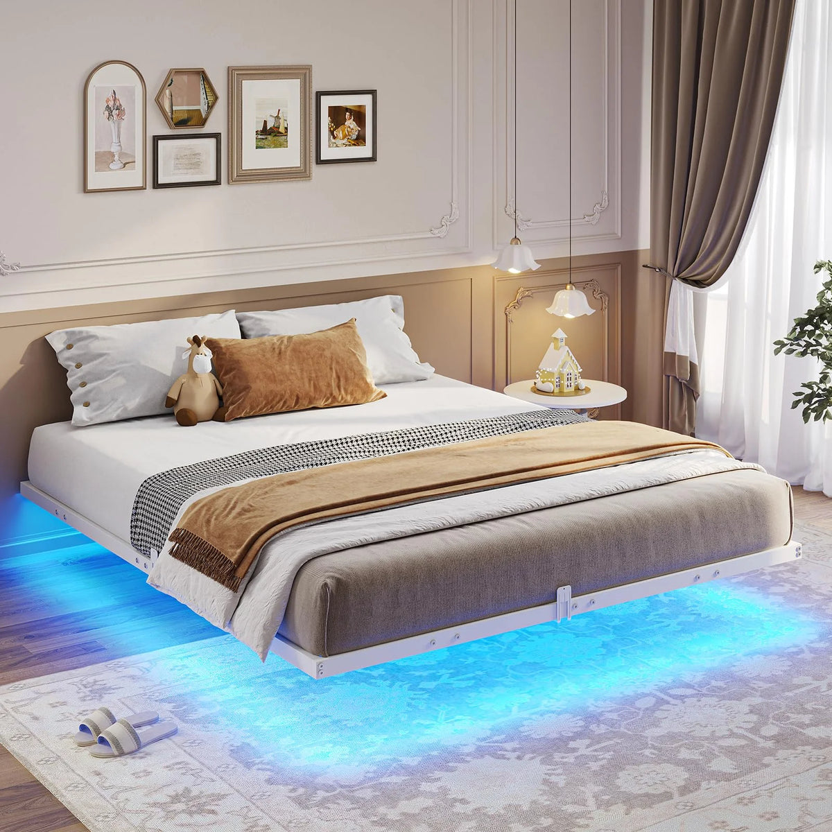Queen Size Black Metal Platform Bed Frame with LED Lights J19170