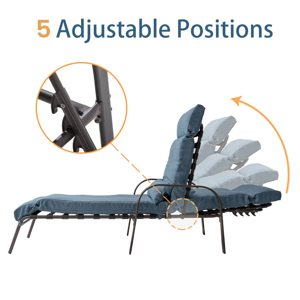 Blue Outdoor Steel Recliner Chaise Lounge Q451