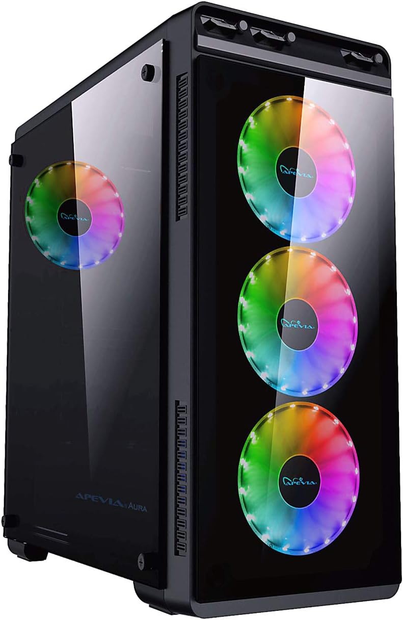 Black Mid Tower Gaming Case with 2 Tempered Glass Panels, 4 RGB Fans, Pack of 2 H817