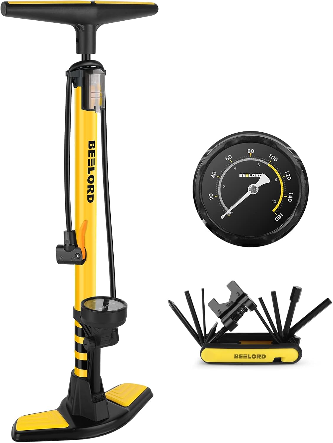 Aluminum Floor Bike Pump with Gauge, 160PSI, Twin Valve Head, Pack of 2 Q491