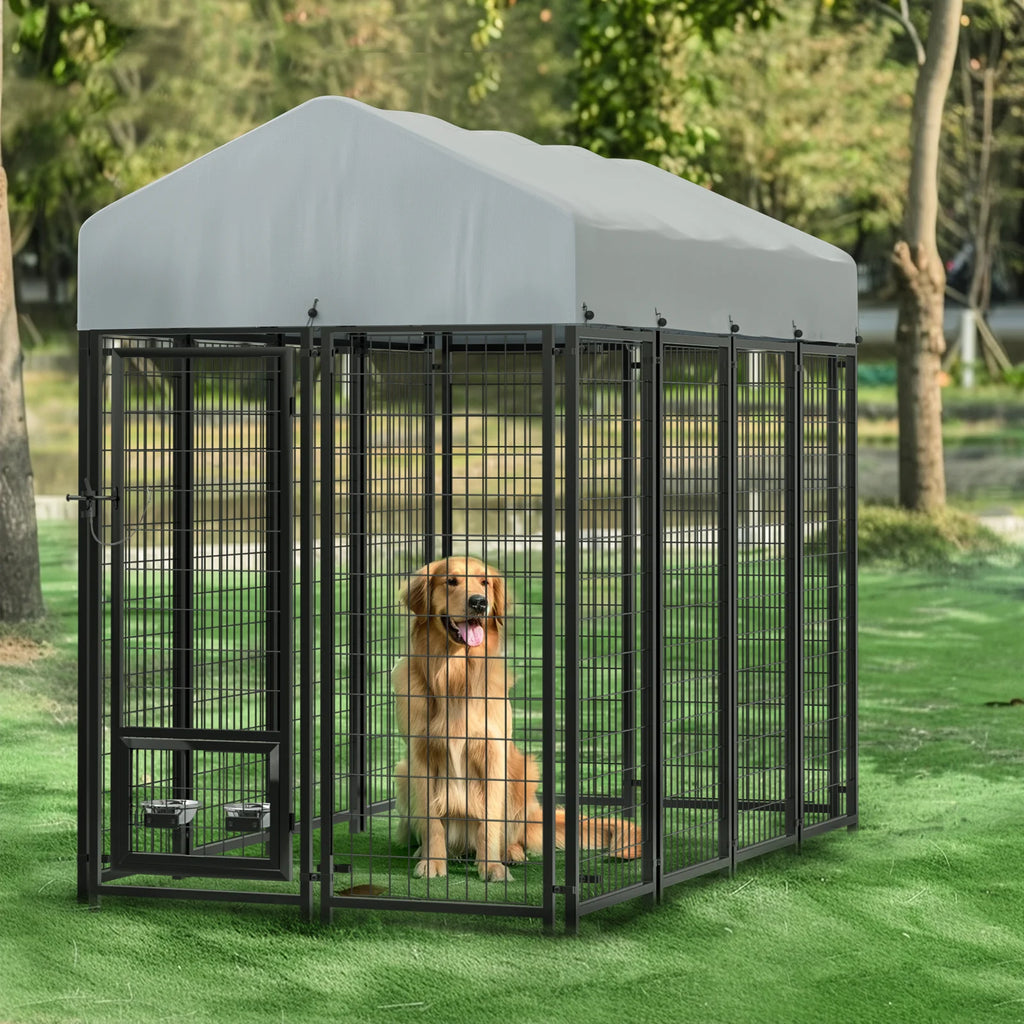 8x4x6 FT Outdoor Dog Kennel with Rotating Dog Bowl L459